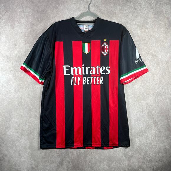 AC Milan Football Jersey 2022 2023 Emorates Fly Better Mens Medium Black Red NEW - Picture 1 of 10